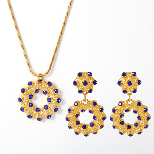 Donut Rhinestone Earrings Earrings Pendant Double Necklace Stainless Steel Jewelry Set Spot