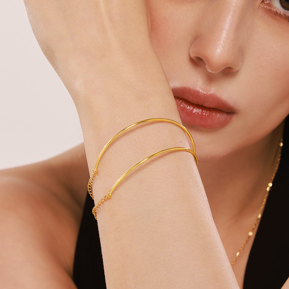 Very fine coil bracelet niche fashion ins wind hand ring stainless steel PVD electroplated real gold jewelry spot female 99