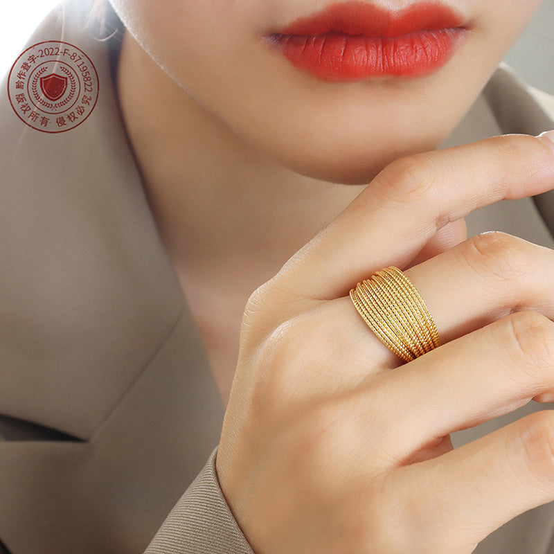 Open Geometric Fashion Non-fading Multi-layer Lines Semicircular Ring Women's Copper Gold-plated Jewelry 99
