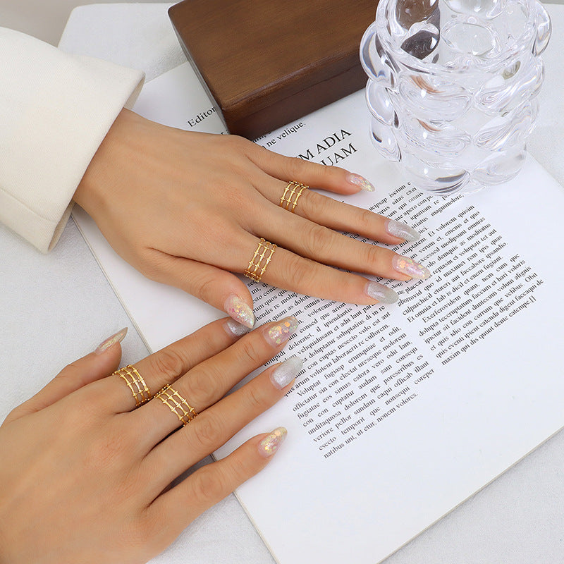 Hot Selling Open Titanium Steel Gold Plated Geometric Mix and Match Fashion Variety Ring Non-Fading Hip Hop Trend Ring