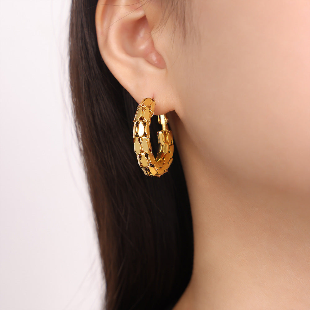 New fashion style personalized design niche hollow titanium steel gold-plated geometric earrings jewelry women's wholesale