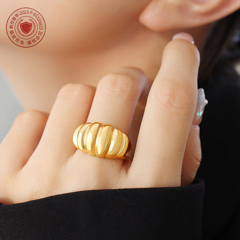 Niche metal horn titanium steel ring, thread creative design electroplating personalized opening ring