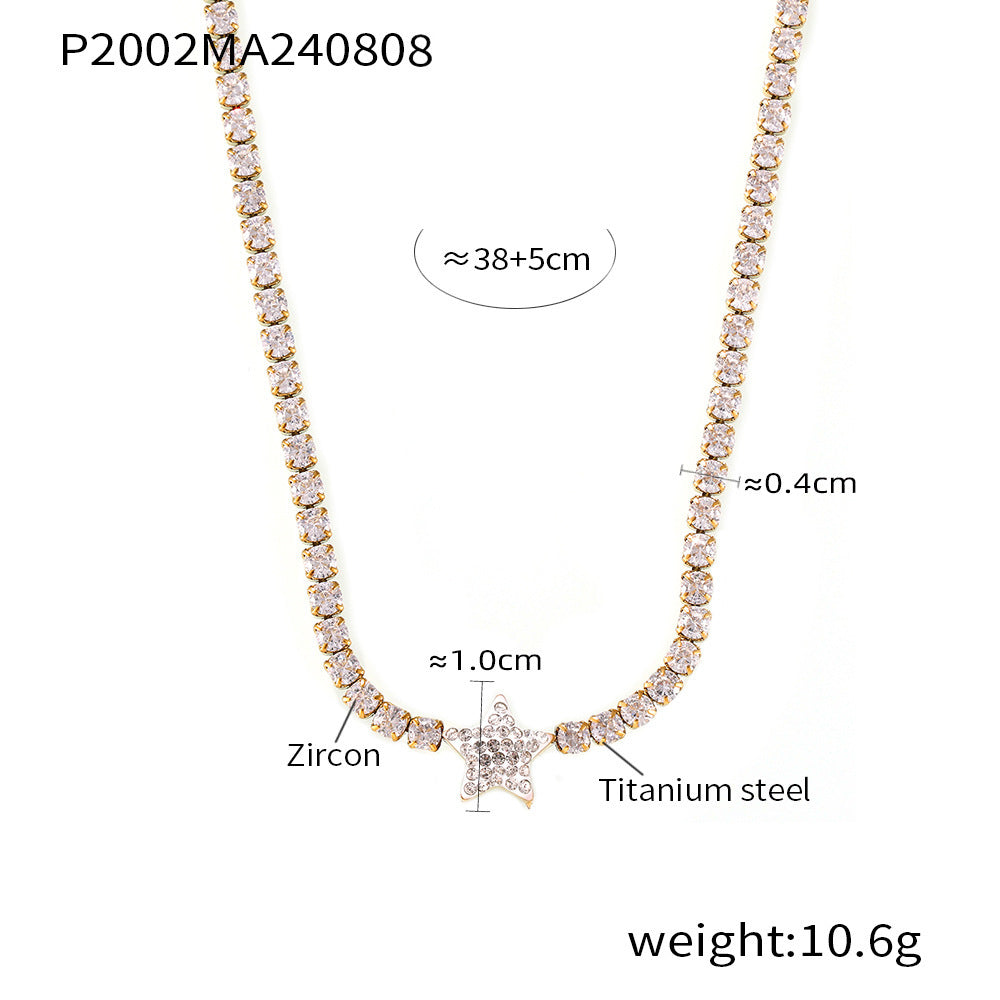 Vintage new geometric star pendant necklace inlaid with zircon titanium steel plated 18k gold collarbone chain jewelry