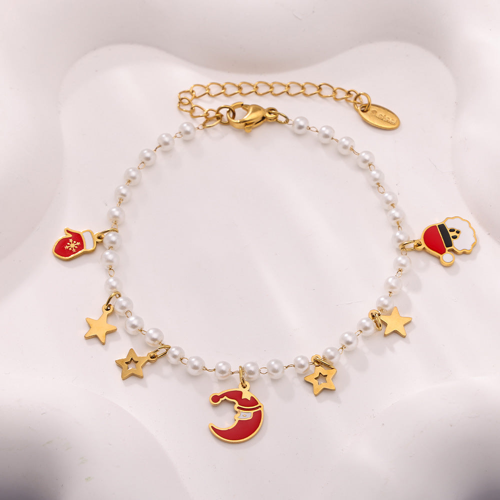 Christmas cute cartoon weight colored glaze pendant necklace bracelet set fashionable creative design combination pp