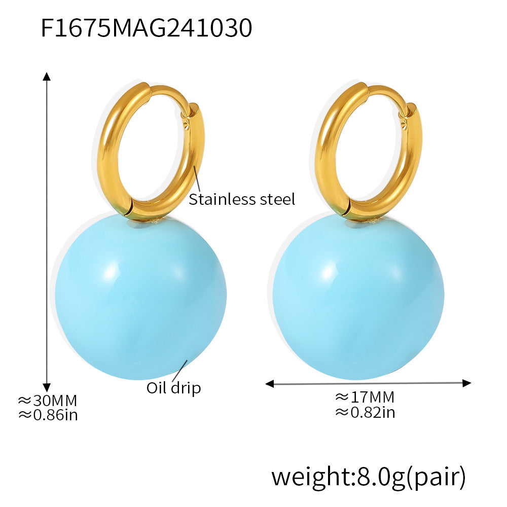 Oil painting candy color hollow steel ball earrings stainless steel PVD plating temperament fashion ear buckle earrings 99