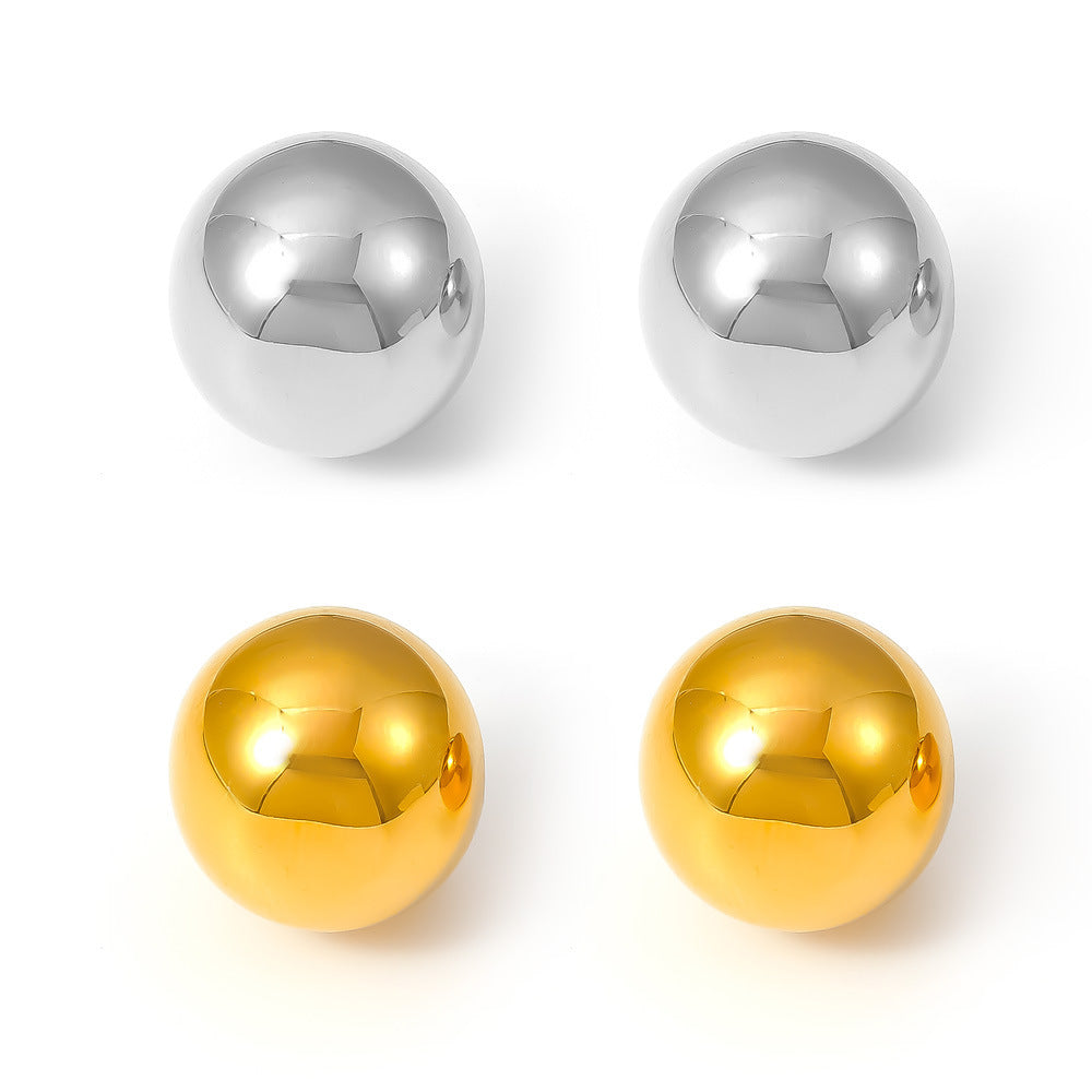 New ball earrings simple and cold wind semicircular hollow earrings autumn and winter light luxury stainless steel jewelry