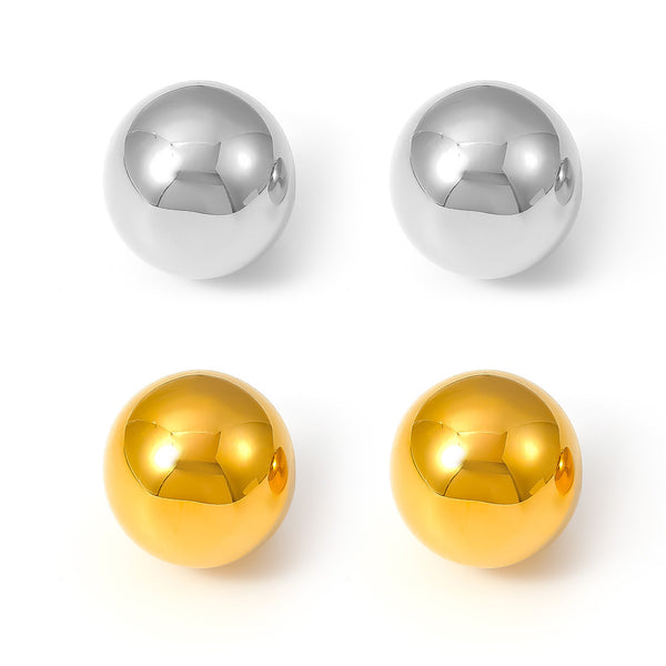 New ball earrings simple and cold wind semicircular hollow earrings autumn and winter light luxury stainless steel jewelry