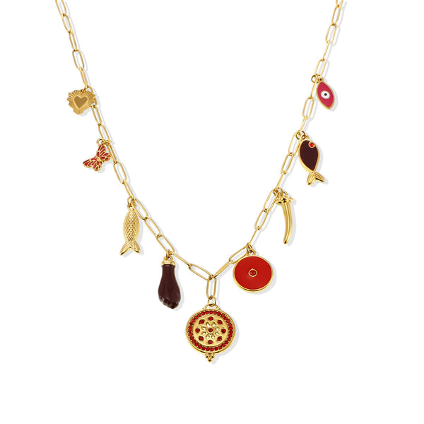 O-chain round zircon necklace small fish eyes multi-accessories light luxury fashion exaggerated gold-plated collarbone chain