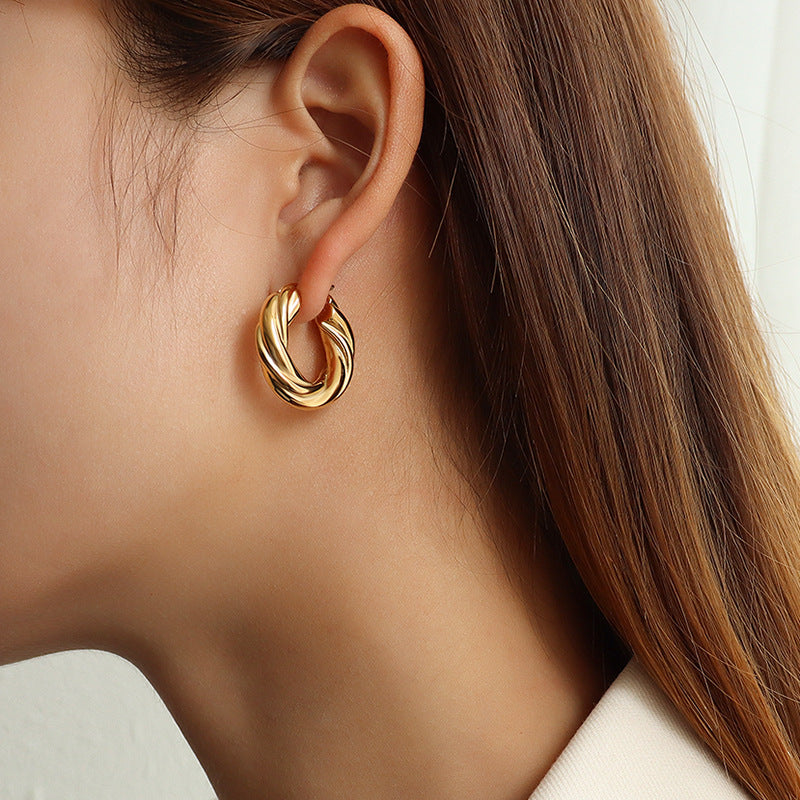 Marka temperament texture heavy industry special-shaped DIY earrings titanium steel plated 18K real gold non-fading earrings F435