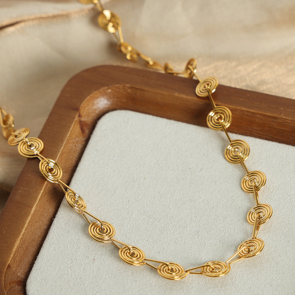 Fashion versatile style niche design titanium steel gold-plated ring hollow necklace bracelet set jewelry high sense