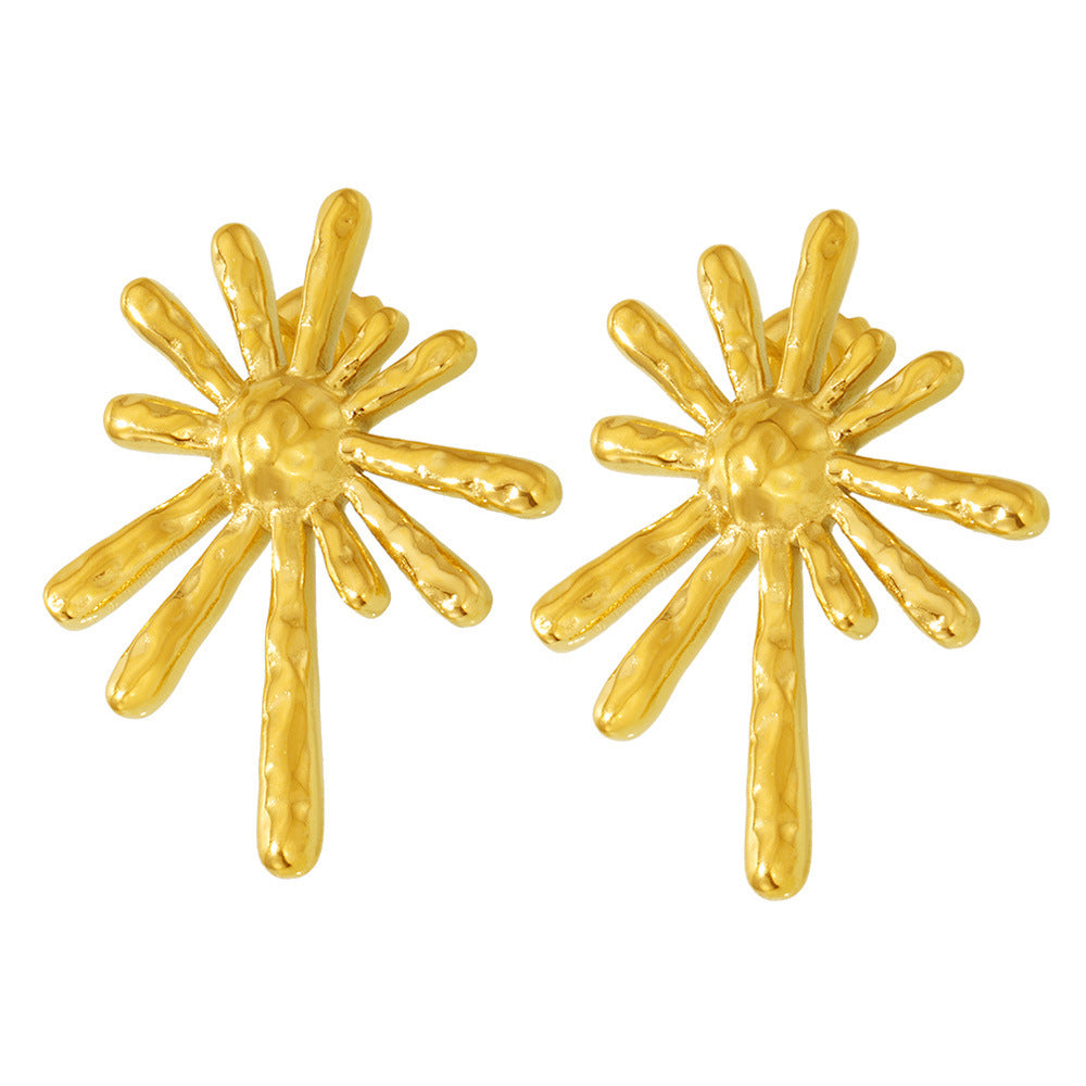 Stainless steel plated 18K gold sun ray radial stud earrings new personalized exaggerated earrings 99