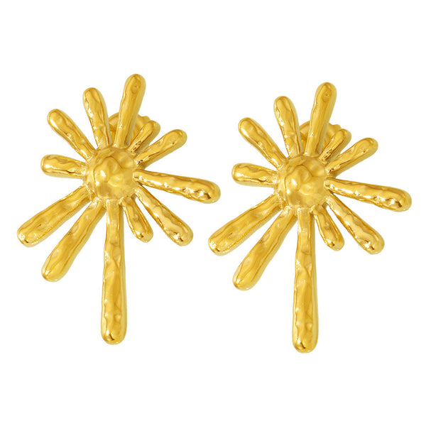 Stainless steel plated 18K gold sun ray radial stud earrings new personalized exaggerated earrings 99