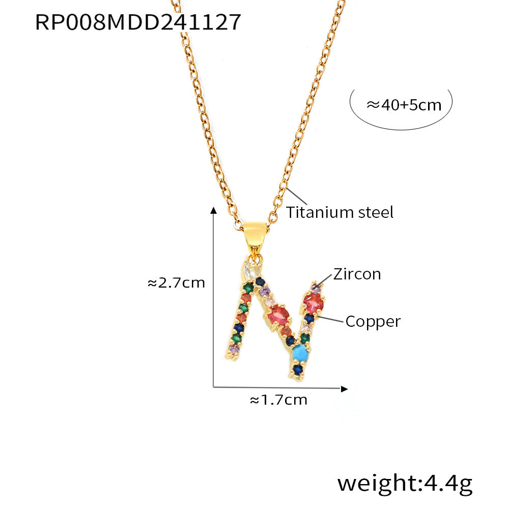 European and American cross-border copper micro-inlaid colored zircon 26 English letters personalized individual pendant niche hip-hop collarbone chain pp
