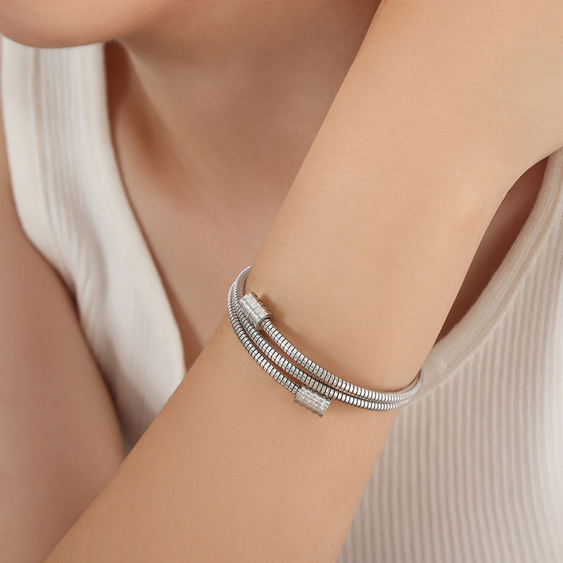 Personality niche simple snake bone chain multi-layer stacking fashion versatile titanium steel gold-plated bracelet jewelry women