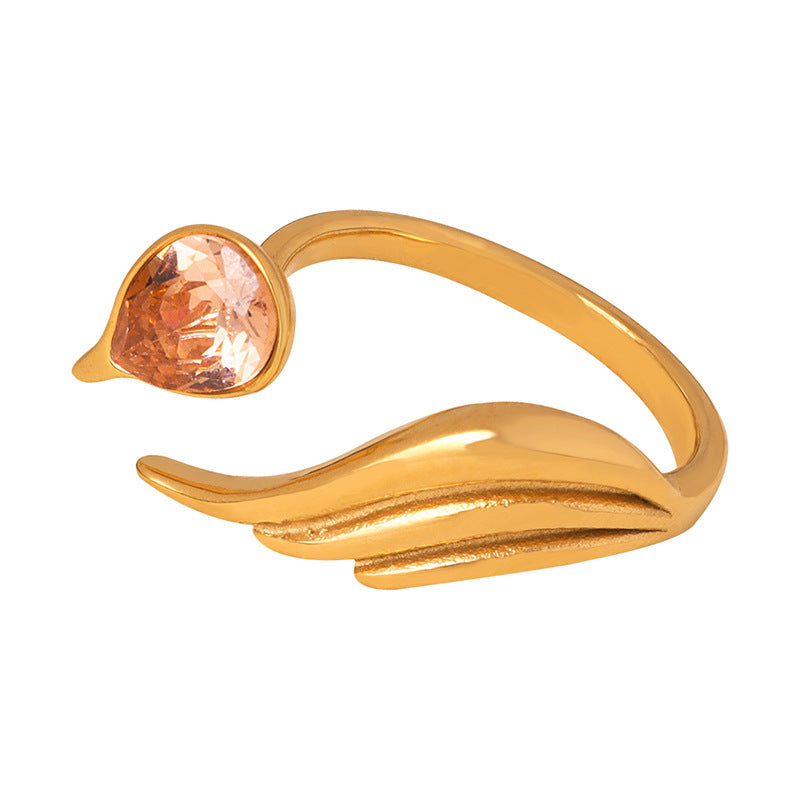 Fashion commuting niche simple versatile geometric shape design sense zircon color shell inlaid titanium steel gold-plated ring pp