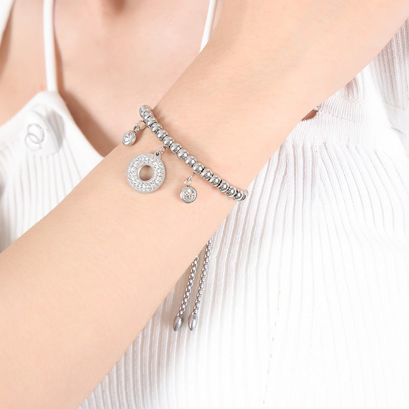 Premium sense light luxury personalized diamond-encrusted bracelet titanium steel plated 18K gold versatile simple and non-fading women's jewelry 99