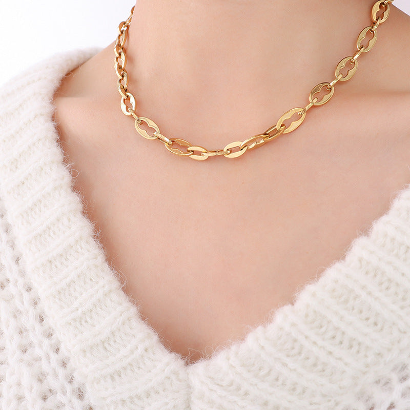 Hip-hop design geometric elements stacked simple bare chain titanium steel plated 18K gold bracelet accessories set pp