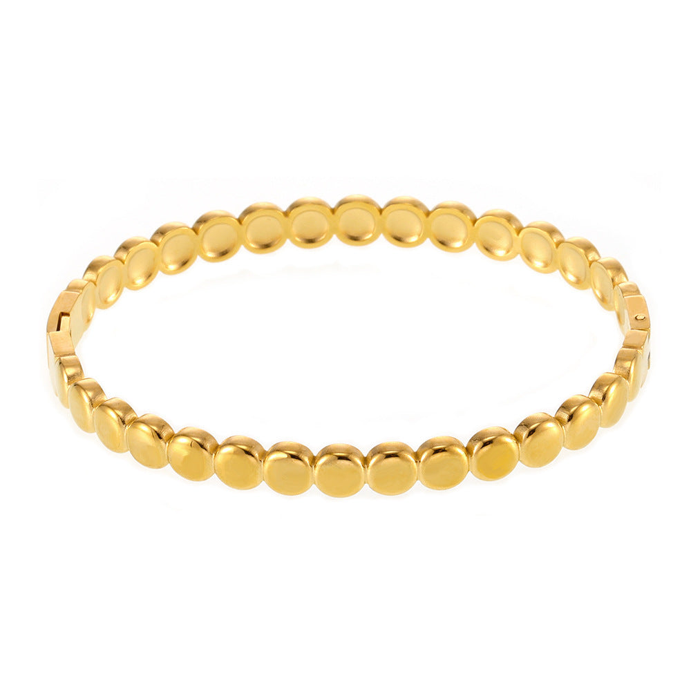 Golden bean dot buckle bracelet titanium steel electroplated 18K real gold does not fade spot factory wholesale