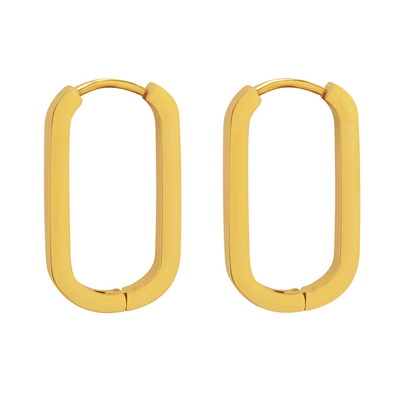 Autumn and winter cold wind geometric oval rectangular earrings titanium steel gold-plated stud earrings jewelry F34299
