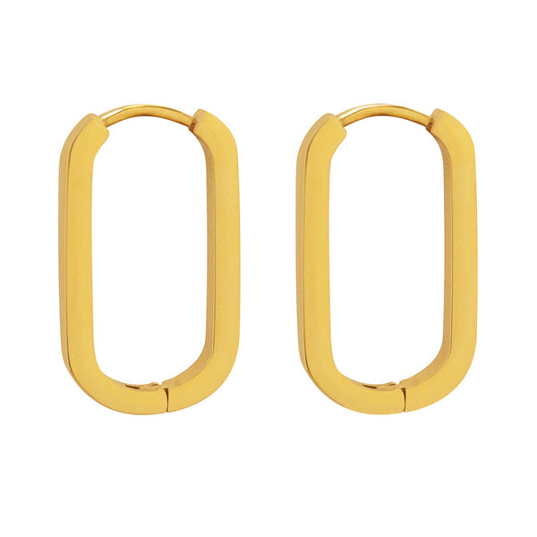 Autumn and winter cold wind geometric oval rectangular earrings titanium steel gold-plated stud earrings jewelry F34299