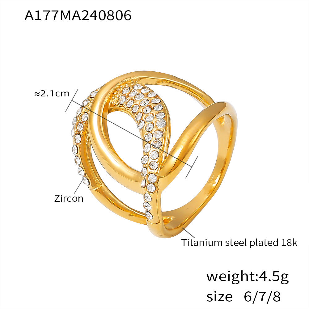 New Xiaoxiangfeng double C inlaid zircon ring women's INS light luxury titanium steel plated 18k real gold index finger ring spot pp
