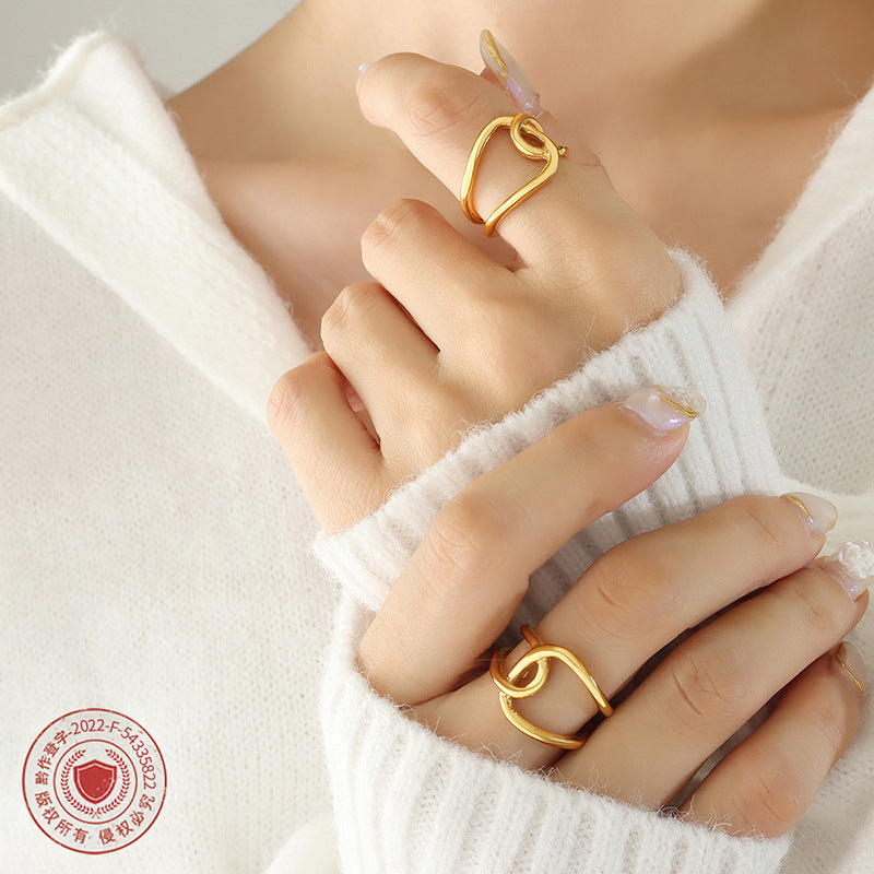 Double Ring Cross Personality Versatile Ring Niche Design Titanium Steel Plated 18K Gold Index Finger Ring A13099