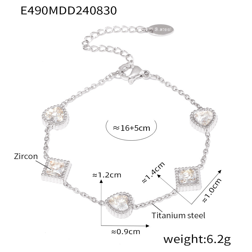 New gold love square zircon bracelet light luxury temperament titanium steel PVD plated 18K real gold niche jewelry