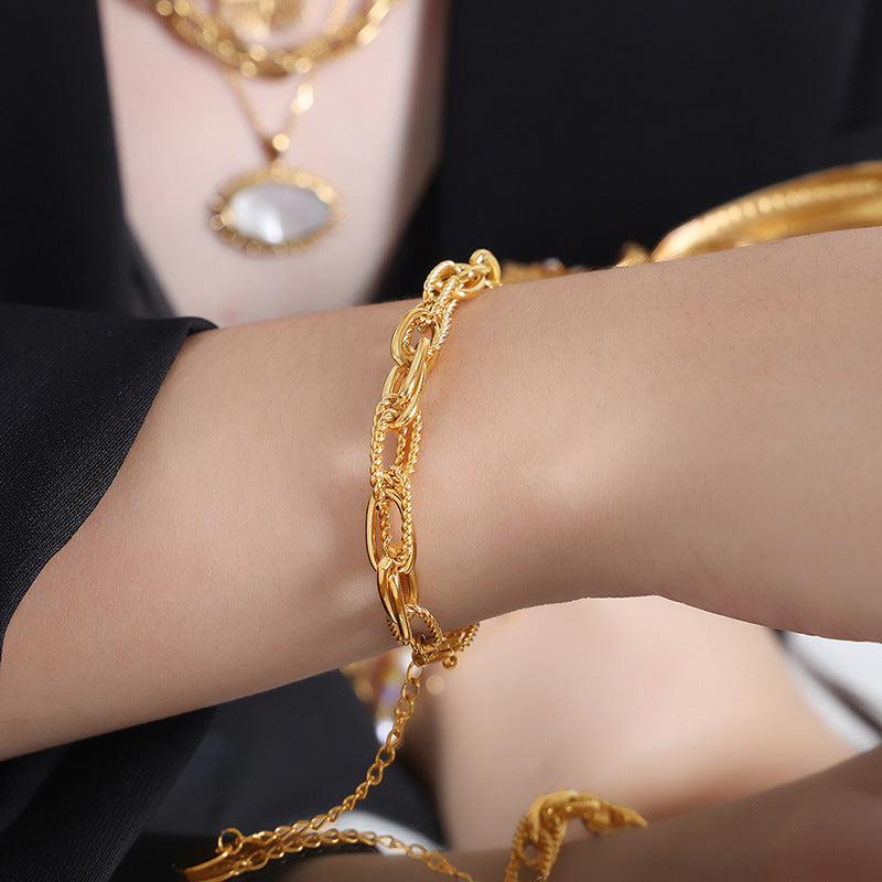 Cold wind niche geometric jewelry chain simple versatile titanium steel gold-plated jewelry set female 99