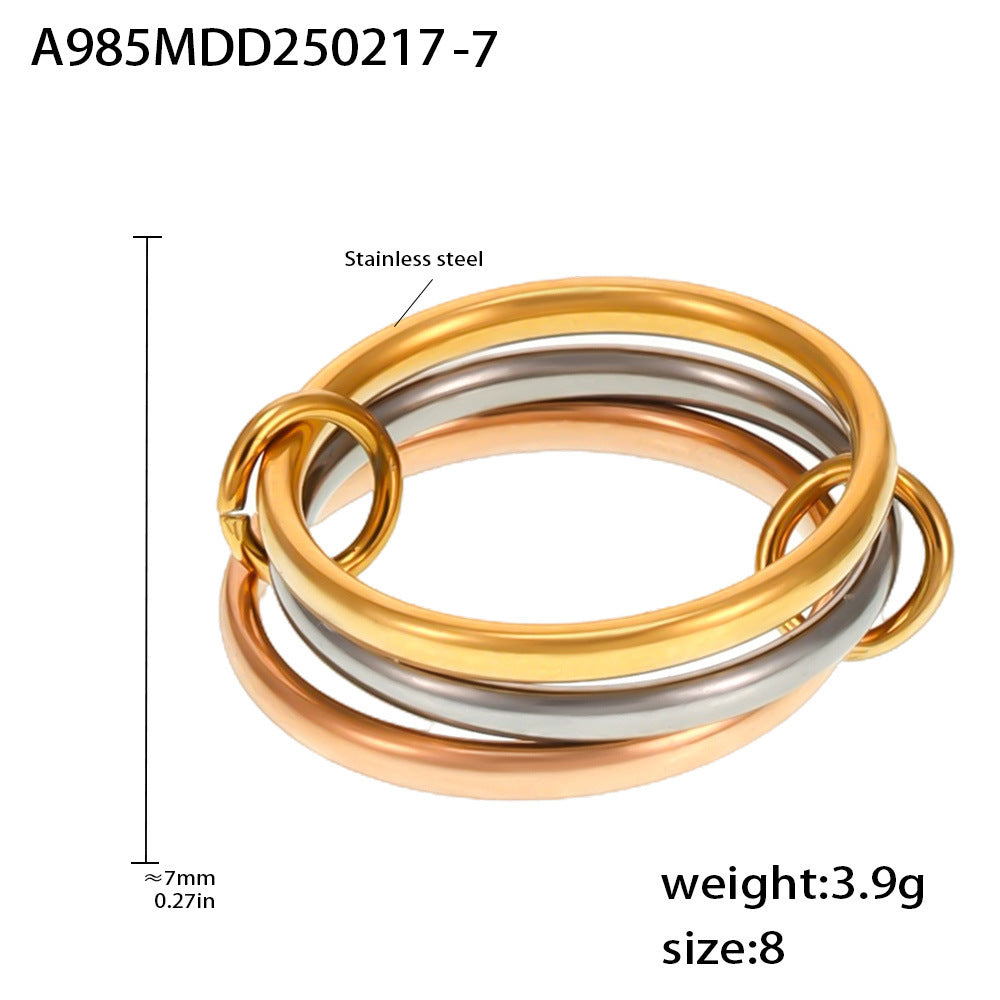 Fashion niche temperament creative personality jewelry stainless steel gold-plated multi-layer middle with diamond ring women 99