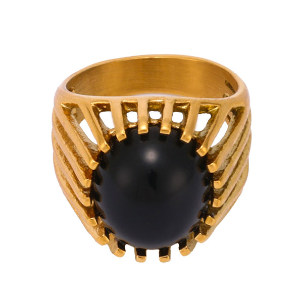 Black agate hollow heavy industry titanium steel 18k gold ring index finger ring fashion light luxury personality temperament ring 99