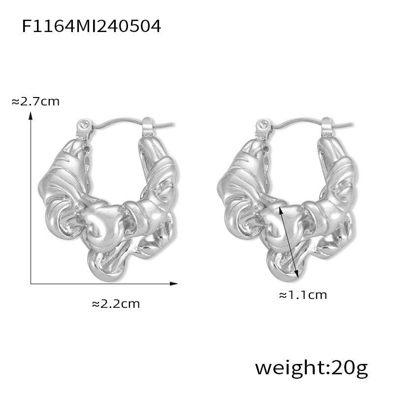 Hepburn style retro geometric lines cross knot design sense earrings cold wind niche titanium steel U-shaped ear buckle