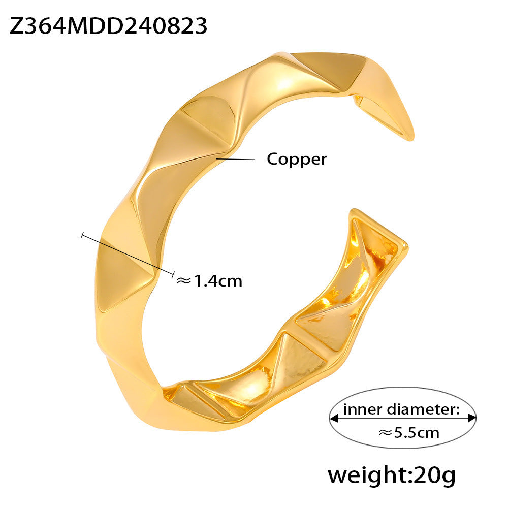 Hot-selling retro geometric concave-convex bracelet opening adjustable simple bracelet copper material water-plated 18K gold