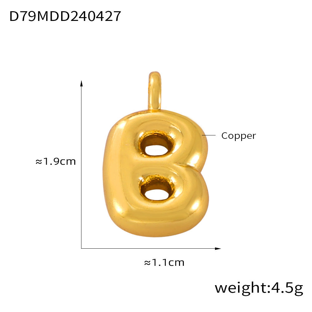 Hot Sale Glossy Bubble Balloon 26 English Letter Pendant Accessories Versatile Copper Gold Plated Jewelry 99