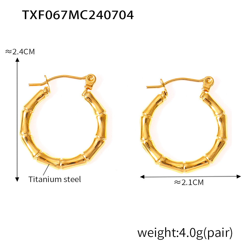 Personality, temperament, elegant and versatile jewelry, bamboo joint splicing design sense, titanium steel gold-plated jewelry set pp