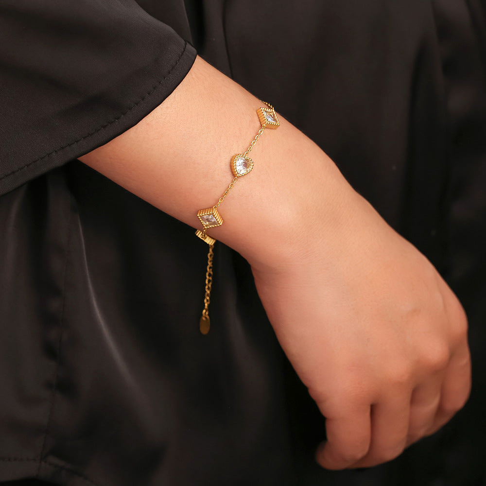 New gold love square zircon bracelet light luxury temperament titanium steel PVD plated 18K real gold niche jewelry