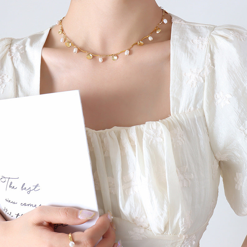 Baroque Natural Freshwater Pearl Tassel Geometric Necklace Versatile Trend Light Luxury Bracelet Jewelry Set