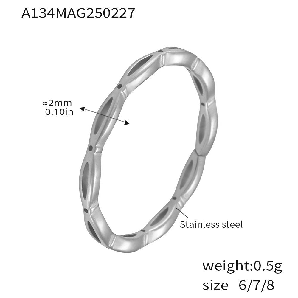 Interlocking ring women's stainless steel gold-plated fashion versatile hollow open ring niche jewelry pp