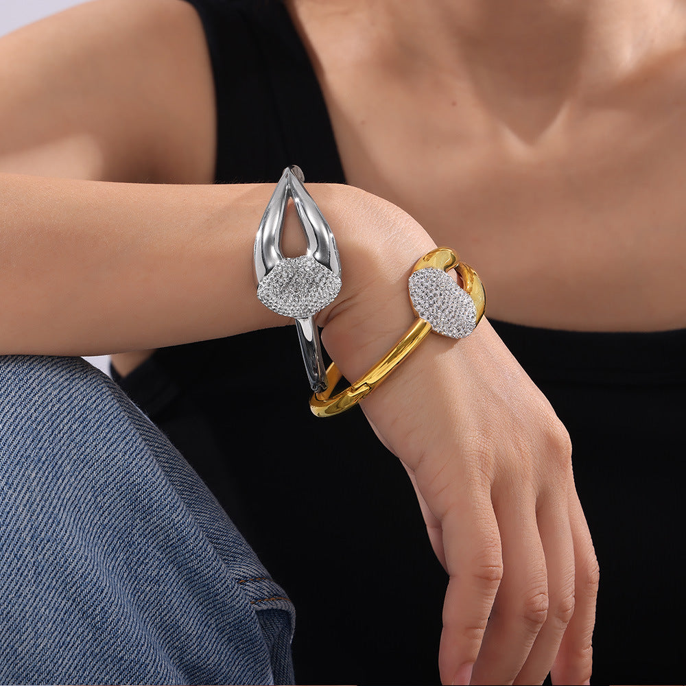 Fashion Personality Simple Versatile Niche Jewelry Geometric Splicing Design Sense Diamond Titanium Steel Gold Plated Bracelet