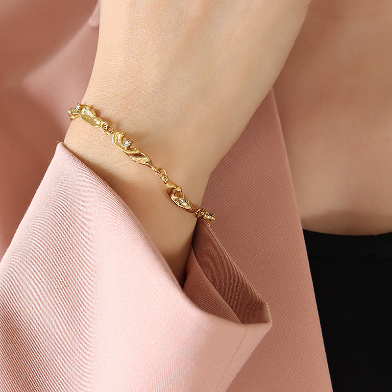 Premium light luxury personalized niche design titanium steel plated 18K gold jewelry inlaid zircon bracelet ins trendy women's 99