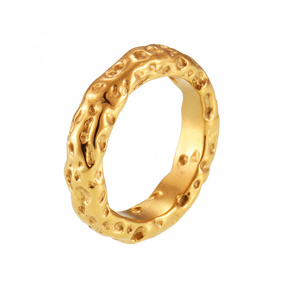 Cold wind irregular karst ring female simple titanium steel plated 18k gold jewelry ring wholesale