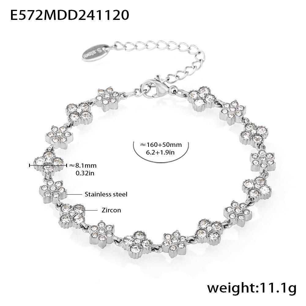 Stainless steel geometric super flash zircon bracelet, high-texture hand-inlaid luxury color-preserving jewelry combination