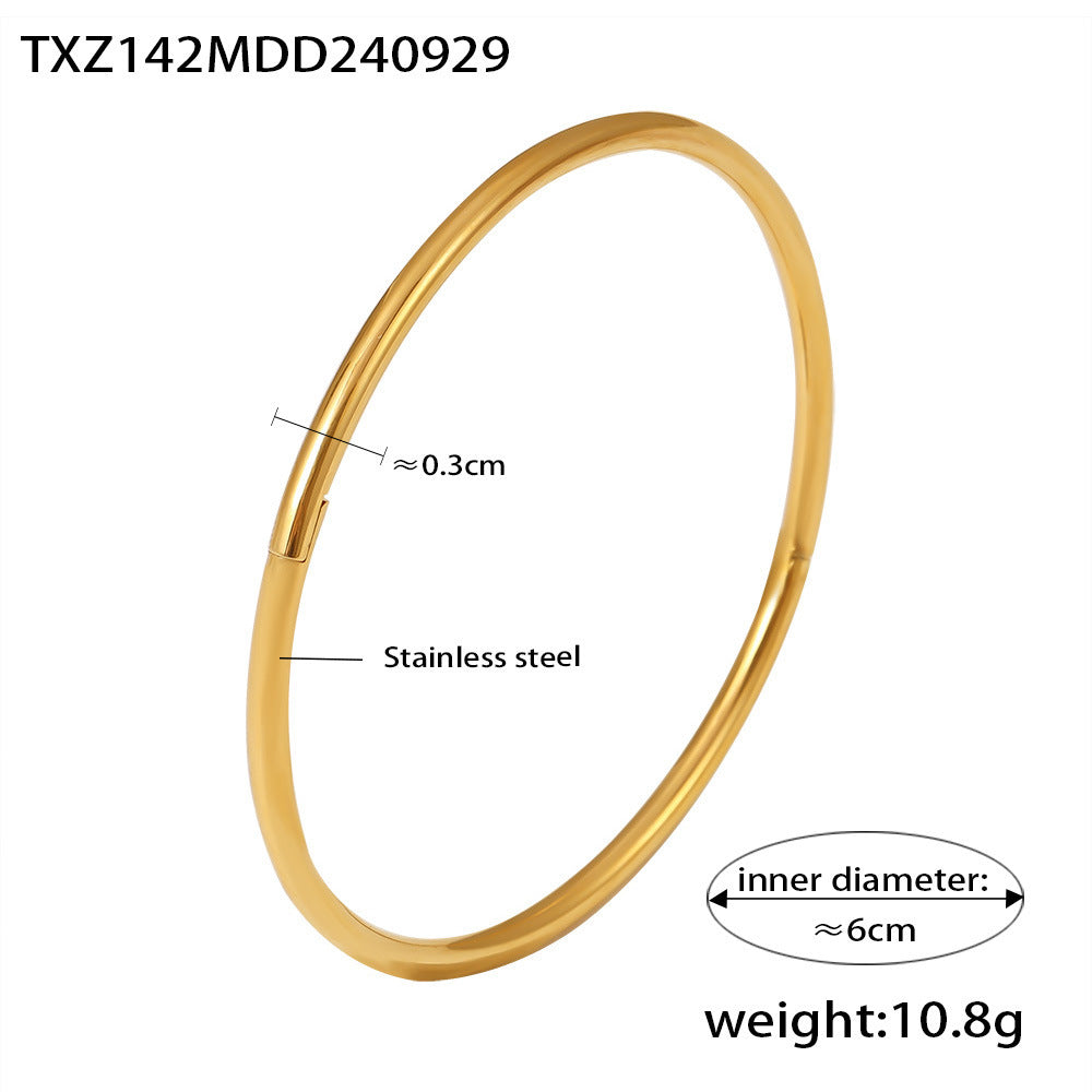 Bow ring, smooth buckle plain ring bracelet, stainless steel PVD-plated 18K gold niche jewelry set