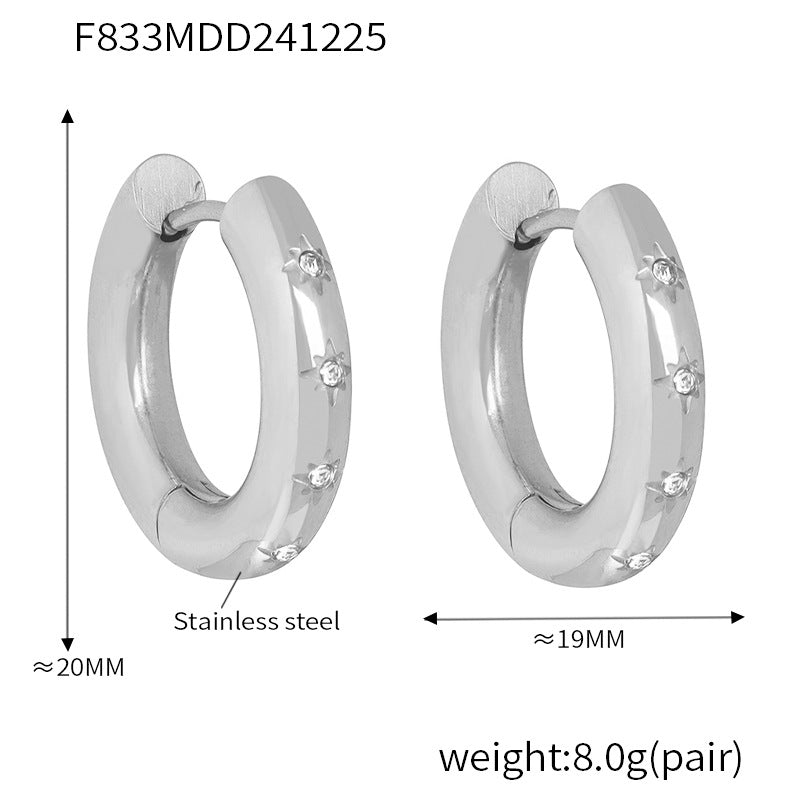 Stainless steel niche personality temperament versatile earrings fashion light luxury ear buckle plated 18k real gold jewelry women 99