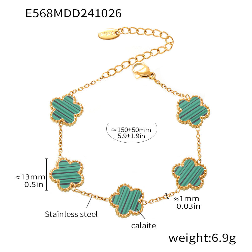 Multi-colored agate five-leaf flower stainless steel bracelet light luxury temperament girlfriend gift flower chain jewelry spot 99