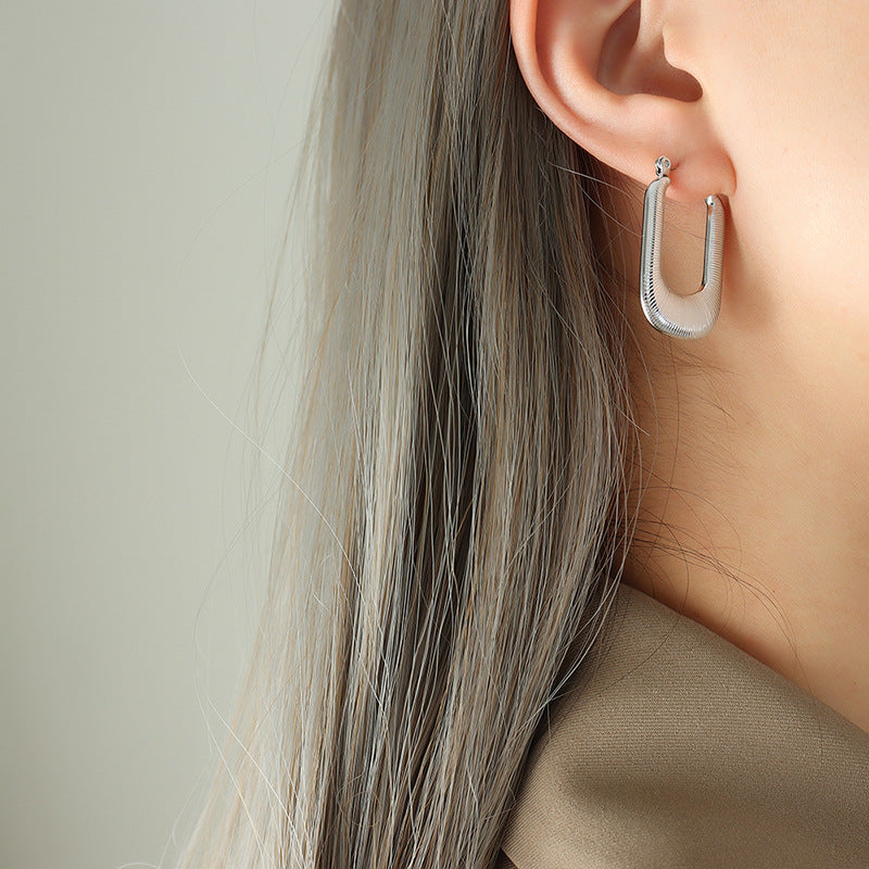 New light luxury high-end personality exaggerated geometric U-shaped titanium steel earrings simple cold wind jewelry women