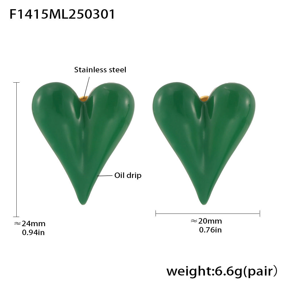 Weights Color Glaze Peach Heart Earrings Niche Love Earrings Women's Stainless Steel PVD Electroplating Factory Spot