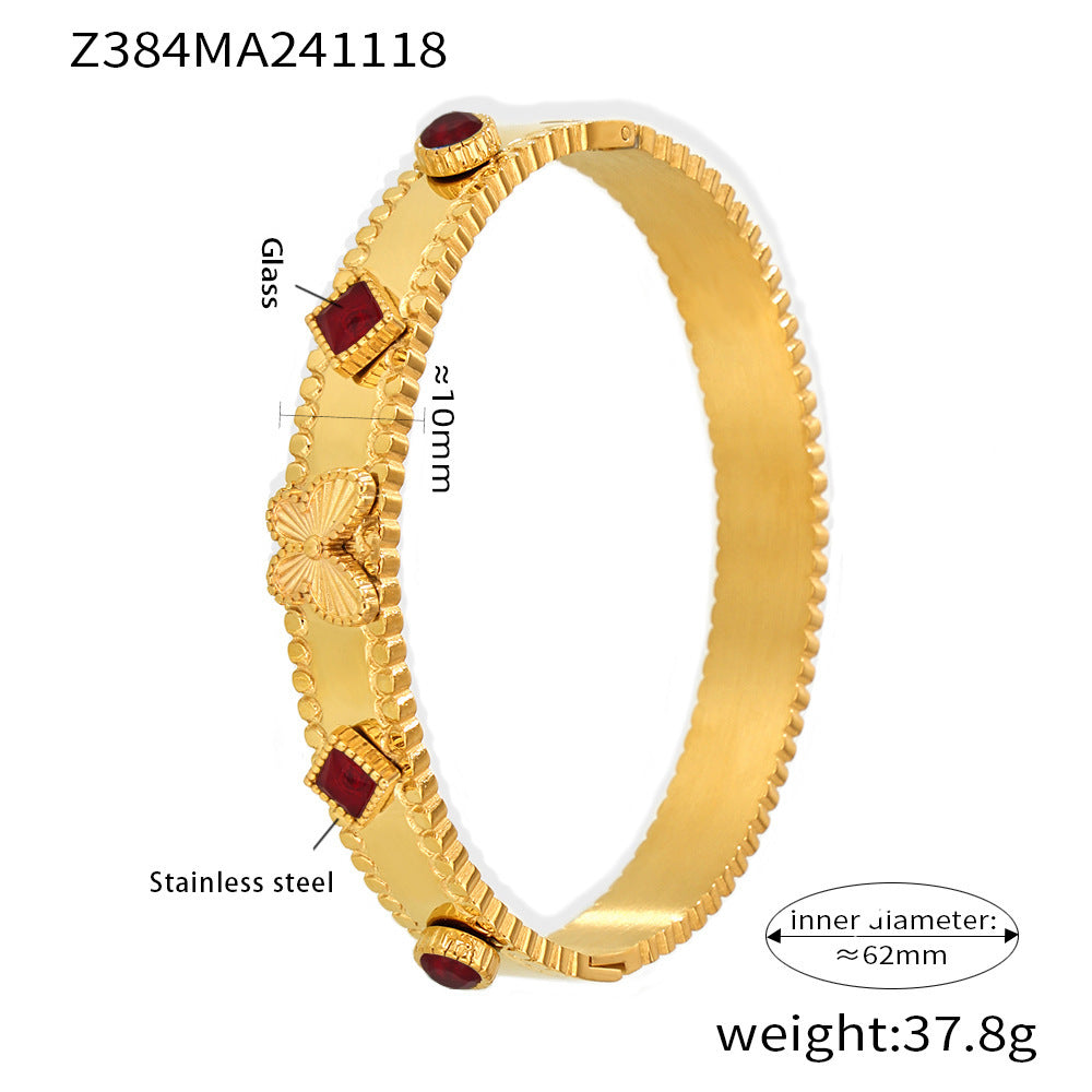 Stainless steel bracelet flower inlaid zircon Czech glass buckle gear bracelet combination hot spot
