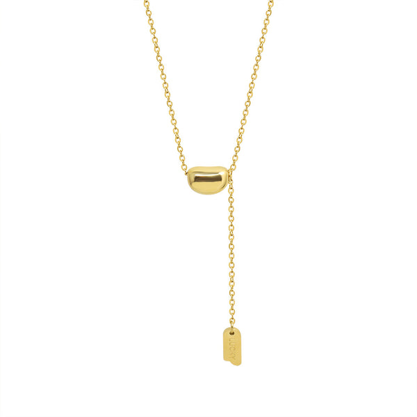 Design sense necklace steel plated 18k gold small golden bean fringed lucky long brand pendant jewelry 99