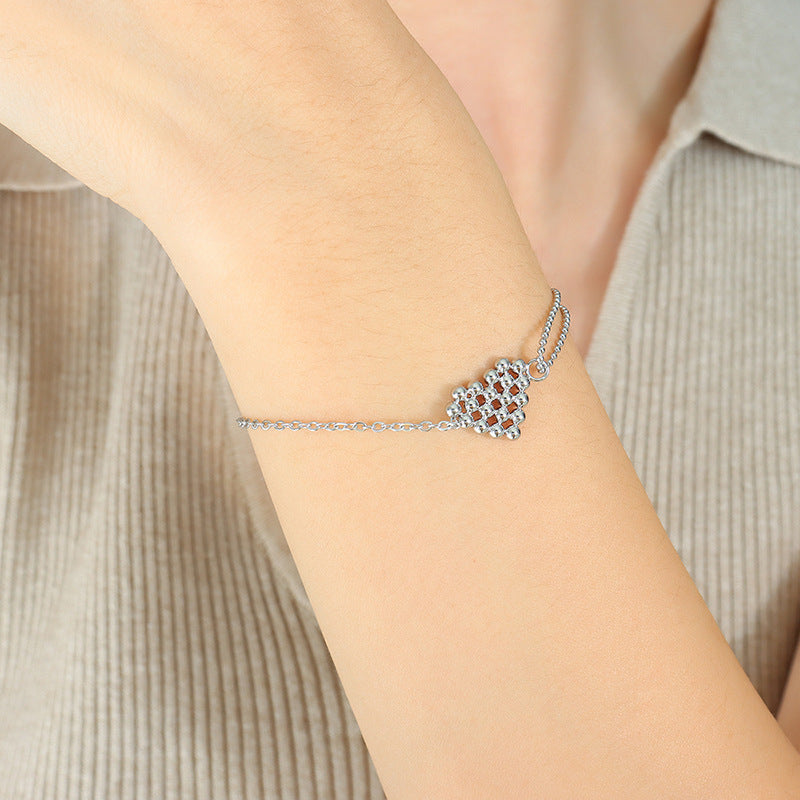 Bracelet Double Chain Steel Ball Peach Heart Love Pendant Bracelet Women's Titanium Steel 18k Gold Jewelry E203