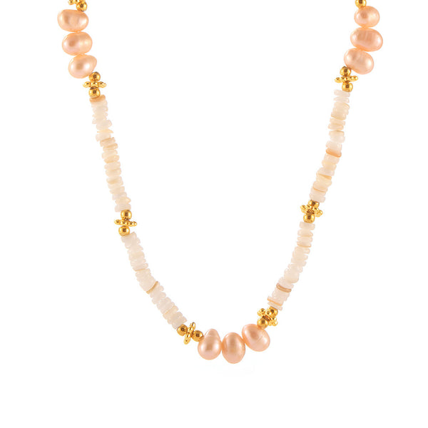 Natural freshwater pearl shell beaded necklace light luxury design titanium steel plated 18k gold collarbone chain pp